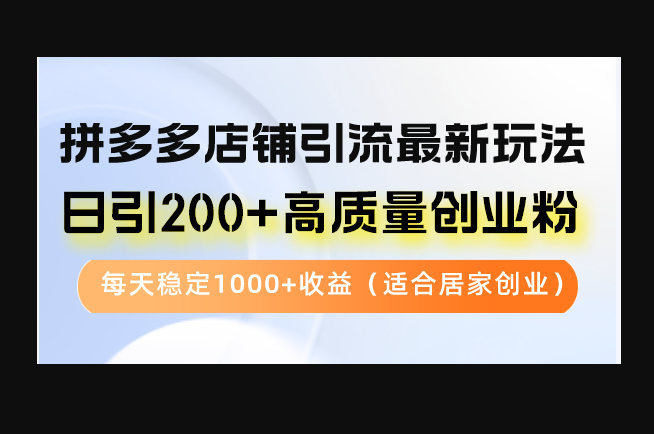 拼多多店铺引流最新玩法，日引200+高质量创业粉，每天稳定1000+收益-开窍岛